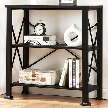 HOMBAZAAR Bookshelf, 3-Tier Industrial Bookshelf, Etagere Bookcases and Bookshelves, Small Bookshelf Storage Organizer, Freestanding Bookshelf for Living Room, Bedroom and Home Office,Black
