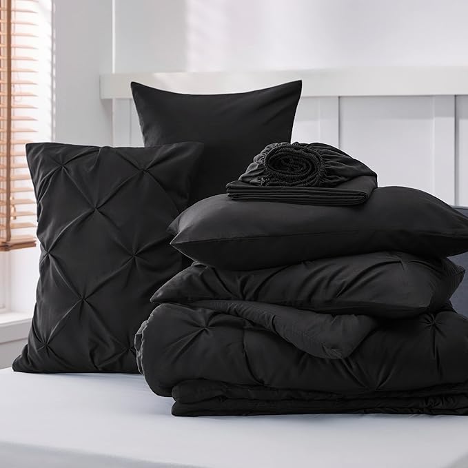 Bedsure Full Size Comforter Sets - Bedding Sets Full 7 Pieces, Bed in a Bag Black Bed Sets with Comforter, Sheets, Pillowcases & Shams, Adult & Kids Bedding