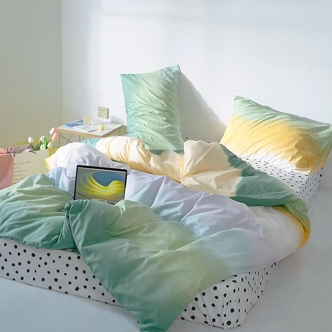 Green Gradient Comforter Set Full Sage Green and Yellow Rainbow Bedding Comforter Set Multicolor Yellow Light Green Bedding Set Cotton Blanket Quilts Rainbow Color Comforter Set for Full Bed