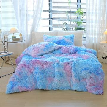 Faux Fur Kids Girls Blue Rainbow Comforter Sets Twin/Full - 3PC Bed Set Warm Comfortable Soft Plush Flannel Velvet Fluffy Fuzzy Bedding（Comforter x 1 Pillowcases x 2）