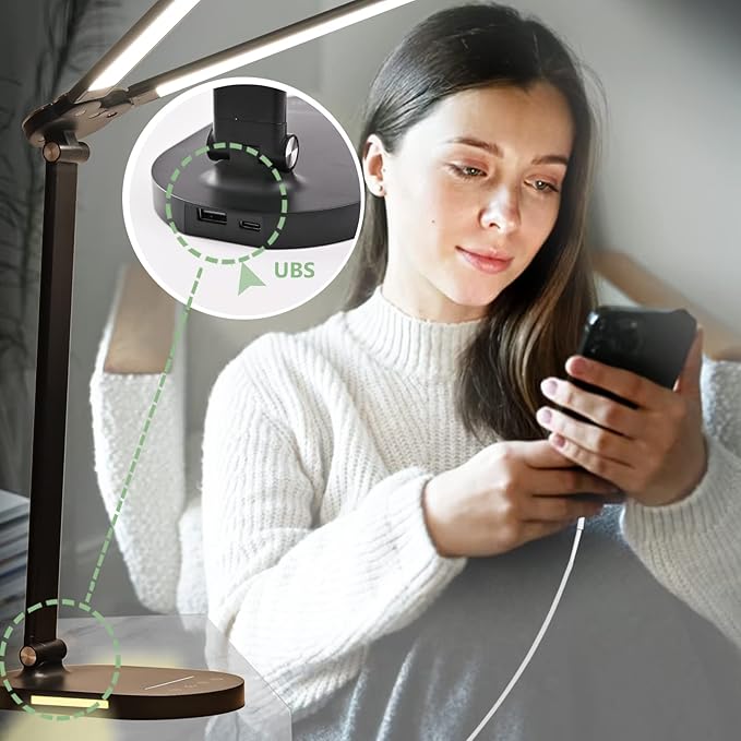 Desk Lights for Home Office - LED Desk Lamp with Night Light, Office Desk Lamp with Memory Function, 5CCT Brightest Workbench Office Lighting, Dimmable Modern Desk Lamp for Monitor Studio Reading