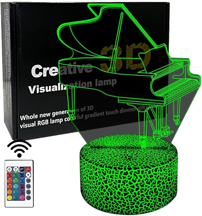 3D Piano Night Light Illusion Lamp,16 Colors Changing with Remote Control,Bedroom Home Decor for Family, Friends, Women