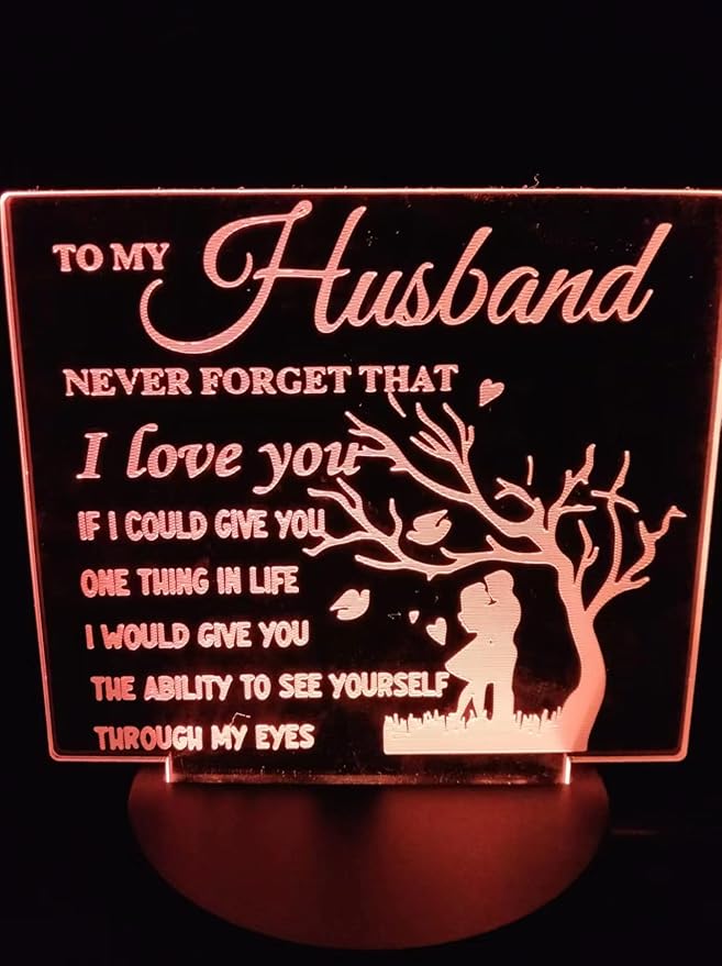to My Husband from Wife, to My Husband 3D Optical Illusion 2 Functions 7 Color RGB Colorful USB Charging or AA Battery - Acrylic Panel Birthday Wedding Gifts for Husband