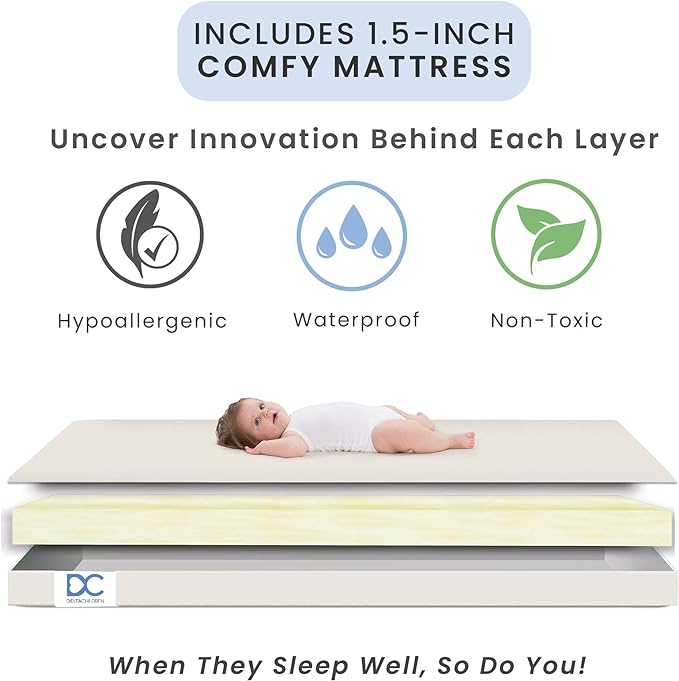 Delta Children Emery Mini Convertible Baby Crib with 2.75-inch Mattress, Grey