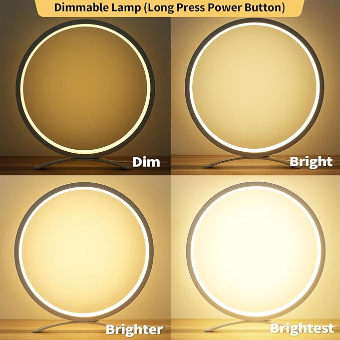 Desk Lamp,Metal Circle Ring Table Lamps Bedside Lamp for Nightstand, Modern Minimalist Lamps/Led Warm Light for Bedroom/Living Room,10 Inch