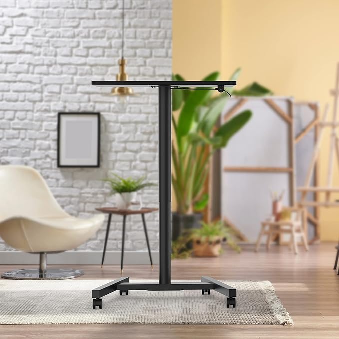 Rolling Desk with Adjustable Height, Sit-to-Stand Desk with Lockable Wheels, 28-Inch Rolling Standing Mobile Desk Cart for Home Office Classroom (Black)