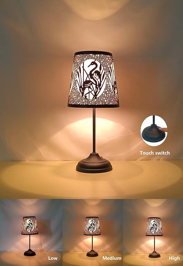 Flamingo Touch Lamp with Dimmable Touch Switch,Black Metal Cutout Shade, Flamingo Decortion Desk Lamp