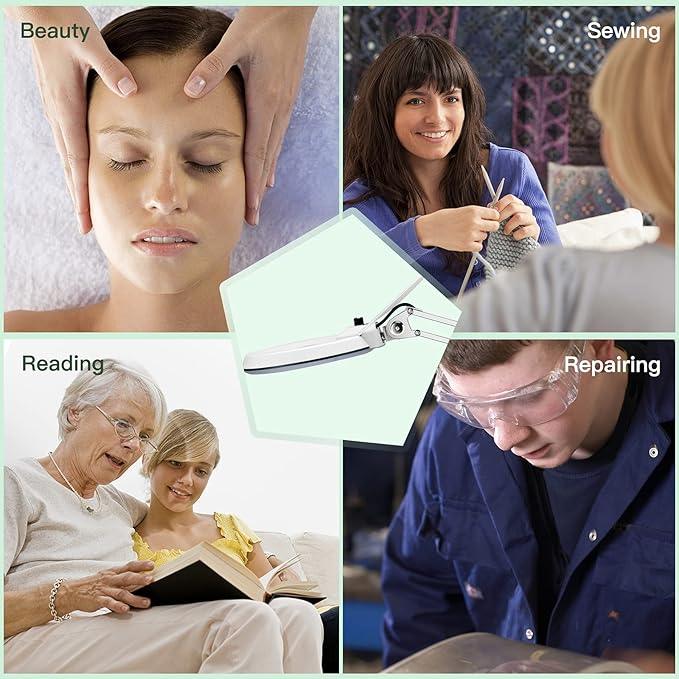 Magnifying Lamp with Clamp,Dimmable 10X Magnifier lamp, 5 Inches Magnifier Glass, Adjustable Stainless Steel Lamp Arm for Reading,Craft,Knitting (White Cover)