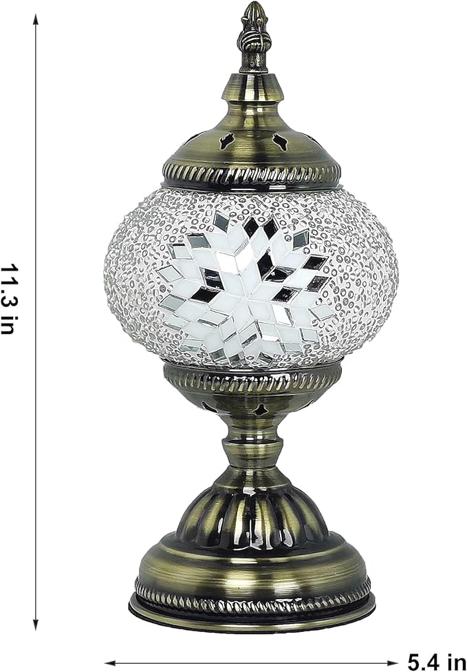 Turkish Mosaic Lamp Bohemian Tiffany Style Moroccan Bedside Lamps for Bedroom (White)