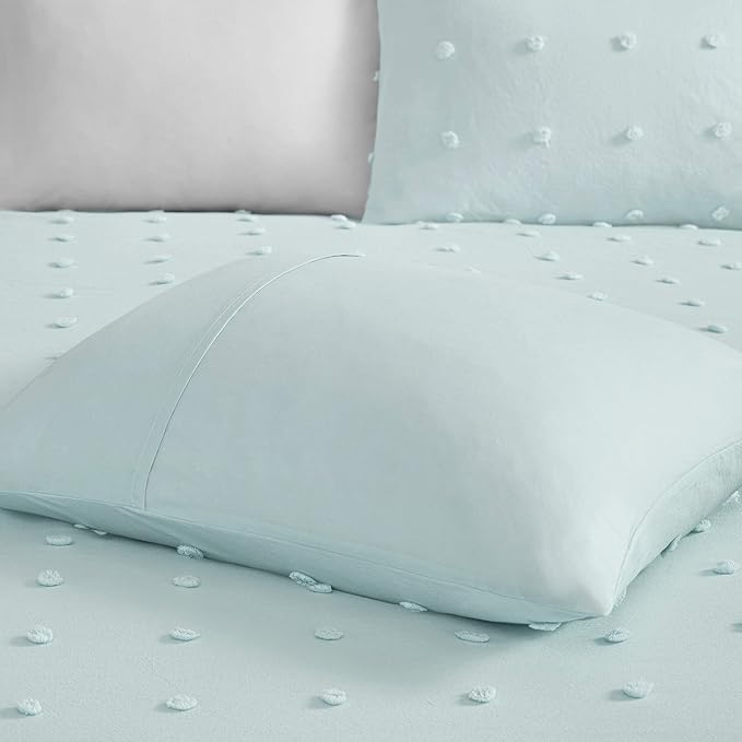 Callie Cotton Jacquard Weave Colorful Pom Pom Kids Comforter sets, Down Alternative Shabby Chic All Season Girls Bedding, Bedroom Decor, Full/Queen,Aqua 5 Piece