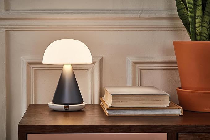 Lexon Mina L Mushroom Lamp - 9 LED Color Table Lamp for Bedrooms, Living Room & Office - Cordless, Rechargeable with 24h Light & Dimmer, Aluminum, Large - Gun Metal