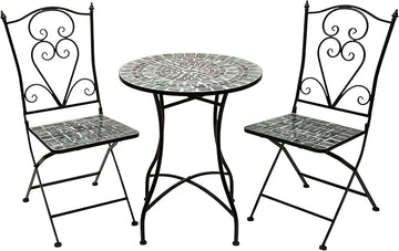 Alpine Corporation Alpine Marbled Glass Mosaic Bistro Set, Onesize, Black/Gray