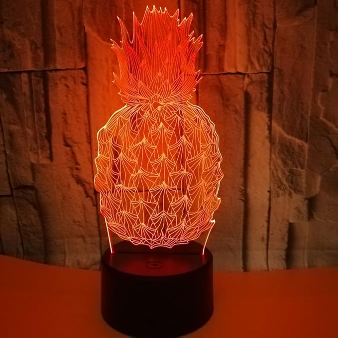 I Love Pineapple 3D Bedside Lamp for Decors - 7 Colors Fruit Pineapple Table lamp Acrylic Crystal Panel 3D Pineapple Decorative Arts Lamp for Bars Stores