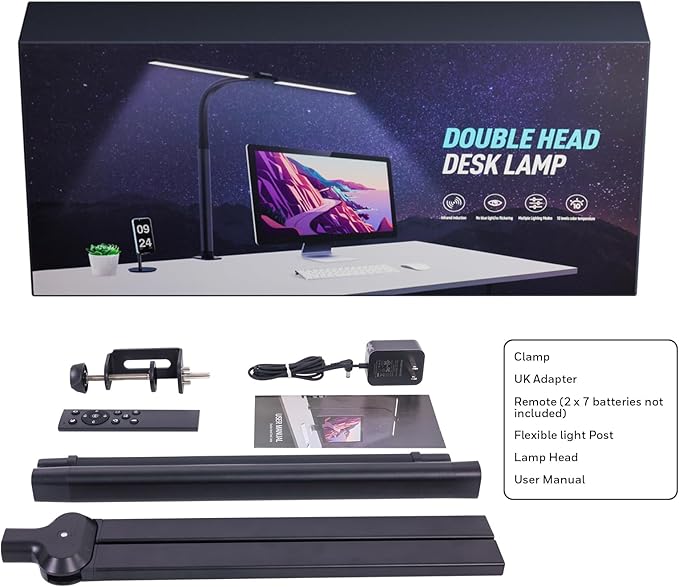 LED Desk Lamp for Home Office, Eye Caring Desk Light with Dimming Adjustable Flexible Gooseneck, Desk Lamp for Reading, Study, Workbench (Black)