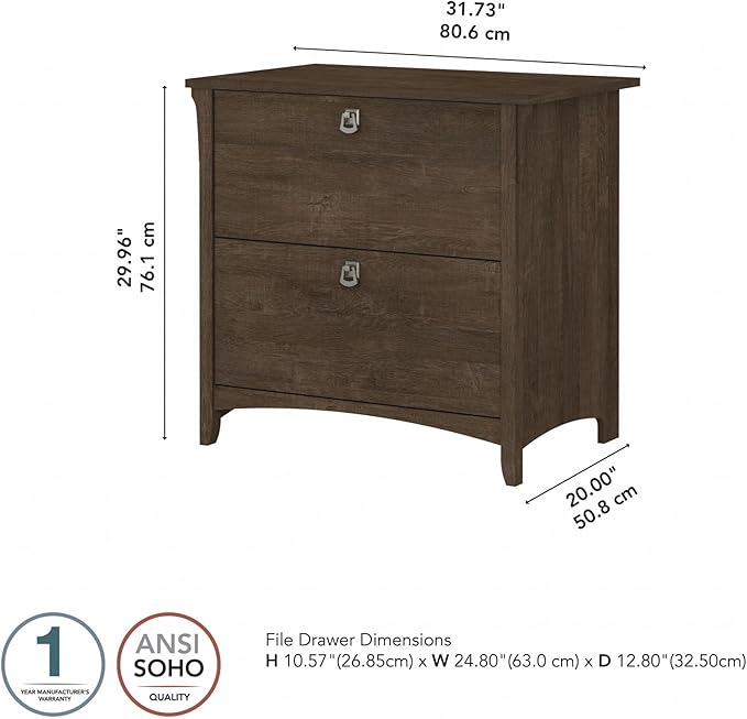 Bush Furniture Salinas 2 Drawer Lateral File Cabinet in Ash Brown