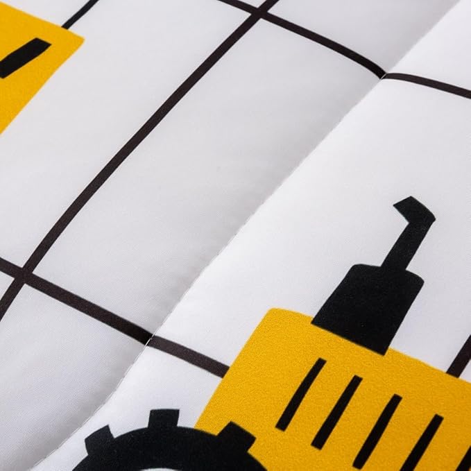 Feelyou Construction Truck Comforter Set Full Size Kids Machinery Truck Excavators Vehicles Comforter for Boys Teens Cartoon Tractor Bedding Set Excavator Tractor Plaid Grid White Duvet Set Quilt Set