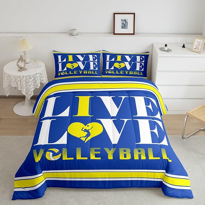 Kids Volleyball Comforter Set Full Size Sports Game Bedding Set for Boys Girls Teens Bedroom Decor Volleyball Player Comforter Women Men Sports Theme Duvet Set with 2 Pillow Case