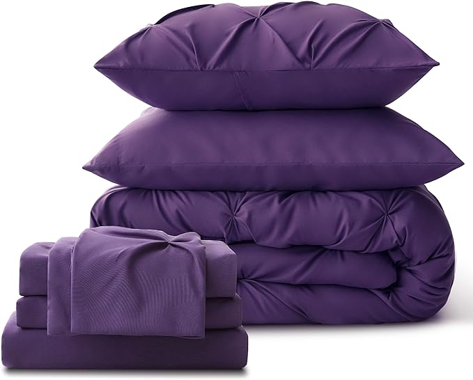 Bedsure Purple Comforter Set Queen - Bed in a Bag Queen 7 Pieces, Pintuck Bedding Sets Purple Bed Set with Comforter, Sheets, Pillowcases & Shams