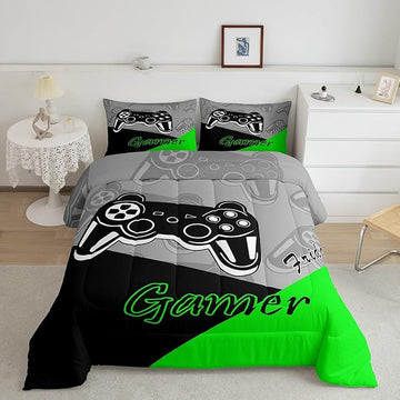 Feelyou Gamer Comforter Set Gaming Bedding Set for Teens Boys Video Game Decor Comforter Game Controller Quilted Duvet Set 1 Comforter with 2 Pillowcases King Green