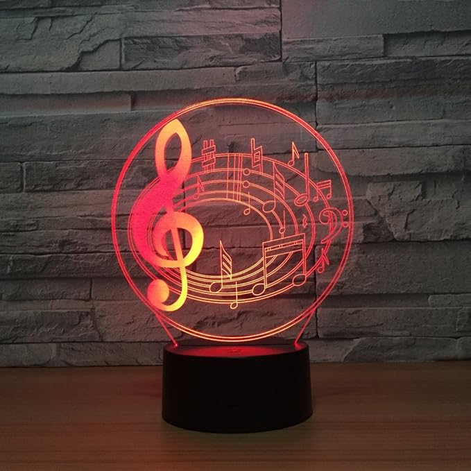 Music Note Shaped 3D Optical Illusion Lamp 7 Colors Change Timing Remote Control and Touch Button LED Table Desk Lamp for Home Bedroom Decoration