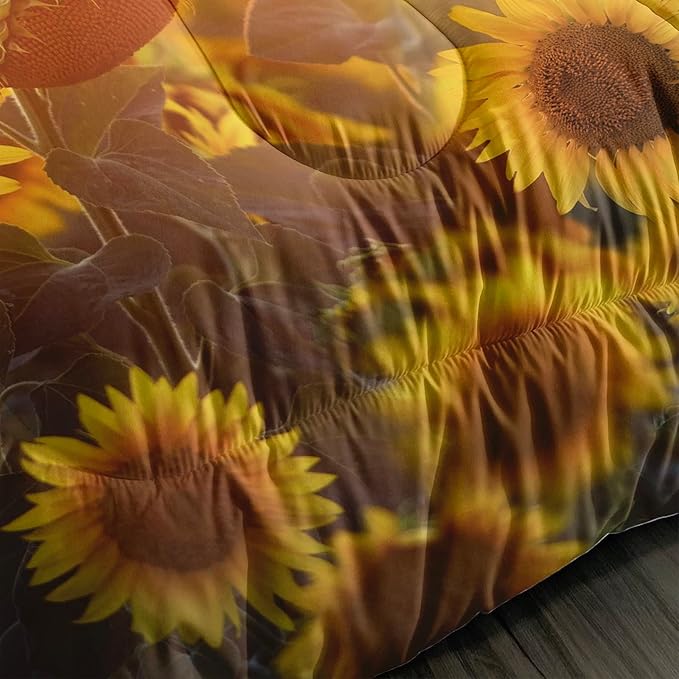 Horse Comforter Queen Size,Sunflower Horse Comforter Set for Kids Teens Girls Boys,3Pcs Bedding Set Printed Comforter with 2 Pillowcases,Soft and Lightweight，Queen Size
