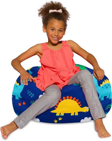 Posh Creations Bean Bag Chair for Kids, Teens, and Adults Includes Removable and Machine Washable Cover, Canvas Dinos on Blue, 27in - Medium