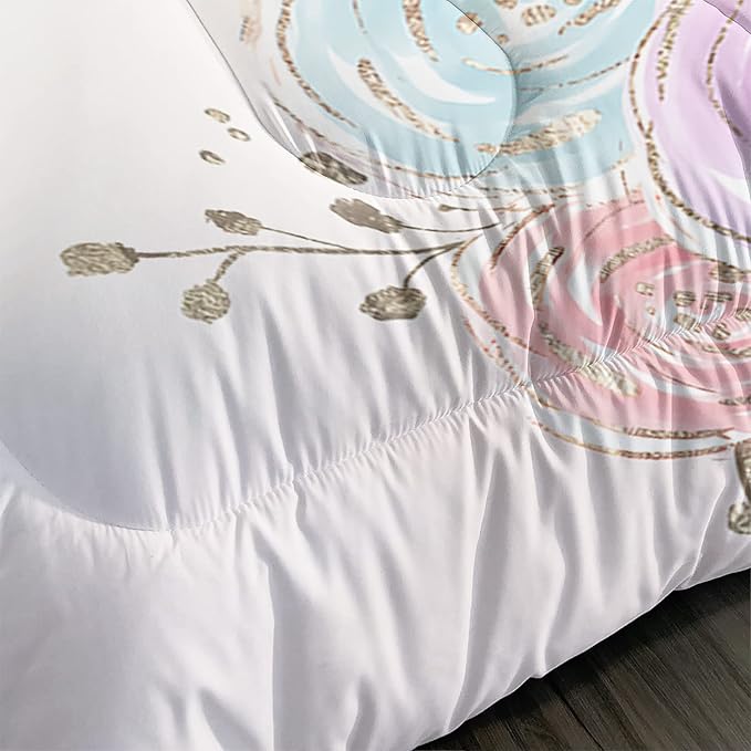 CVHOUSE Unicorn Bedding Twin Size,Unicorn Bedding Set for Girls Kids,Cute Unicorn Comforter Set Chrismas Duvet Set Unicorn Quilt Set Girls Room Decor 3 Pieces