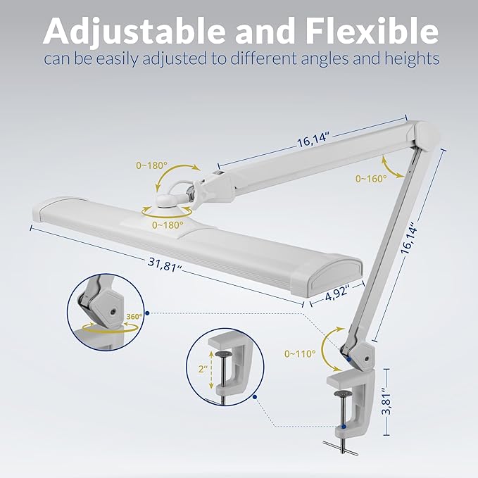 Ultra Bright 3900 Lumens Powerful Professional Eye Care LED Desk Lamp, Brightness Adjustable, Task Light for Home, Beauty, Crafting, Office, Workbench (Daylight, Dimming, White)