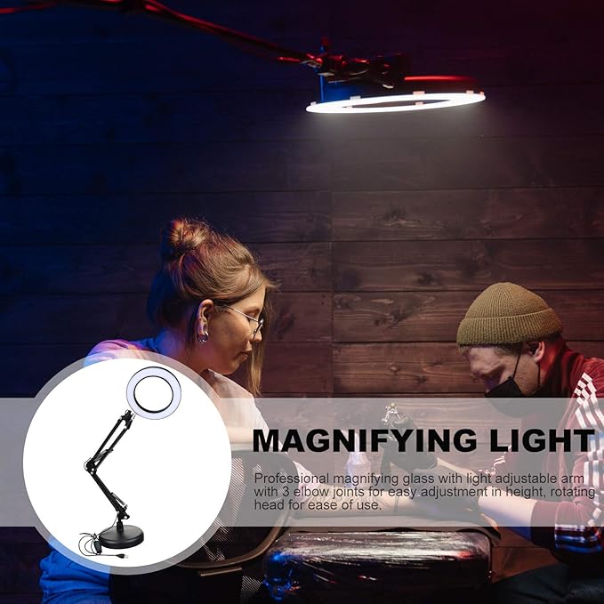 Holibanna 1 Set LED Magnifying Glass Light Portable Desk Facial Magnifying lamp Task Lights Desk LED Light Portable Office Desk Lamp with Magnifier Desktop Light Stand abs Work