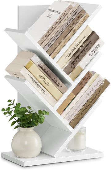 VASAGLE Tree Bookshelf, 5-Tier Bookcase, Small Bookshelf, Space-Saving Corner Shelf, Book Tree, Holds Books, CDs, Games, for Bedroom, Living Room, Home Office, Cloud White ULBC183T14
