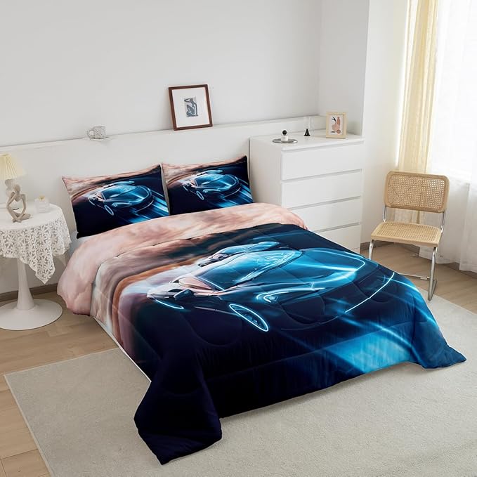 Erosebridal Boys Twin Bedding Sets Race Car Room Decor, Cool Speed Racing Car Comforter Easter Gifts for Teens Youth Extreme Sports Automobile Pattern bedding comforter sets with 1 pillow case