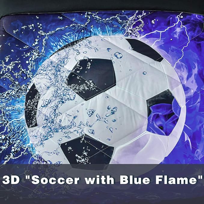 Andency 3D Soccer Comforter Full(79x90 Inch), 3 Pieces(1 Soccer Comforter, 2 Pillowcases) Sport Microfiber Soccer Comforter Set Bedding Set for Boy Kids Teens