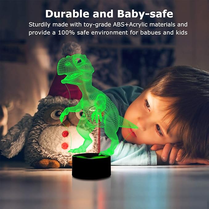 Night Lights for Kids Dinosaur 3D Night Light Lamp Wiscky 7 LED Colors Changing Touch Table Desk Lamps Decorative Lighting Pretty Cool Toys Gifts Birthday Holiday Xmas for Baby Nursery Toddler Friends