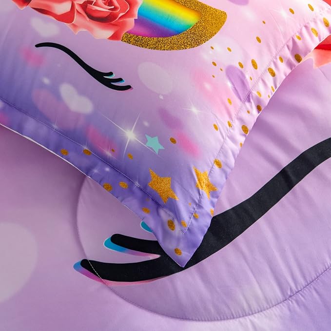 Unicorn Full Bedding Sets for Girls Kids Comforter Set Full Size with 2 Pillowcases Purple Unicorn Room Decor for Girls Bedroom Ultra Soft Machine Washable Toddler Bed Set