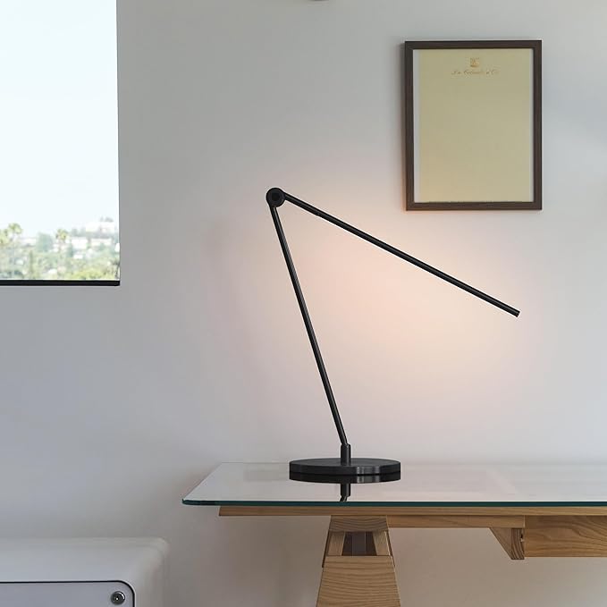 Brightech Libra LED Table Lamp - Contemporary Minimalist Thin Compact Desk Lamp - Adjustable Pivoting LED Head with Built-in Dimmer and Color Changing LED - Black