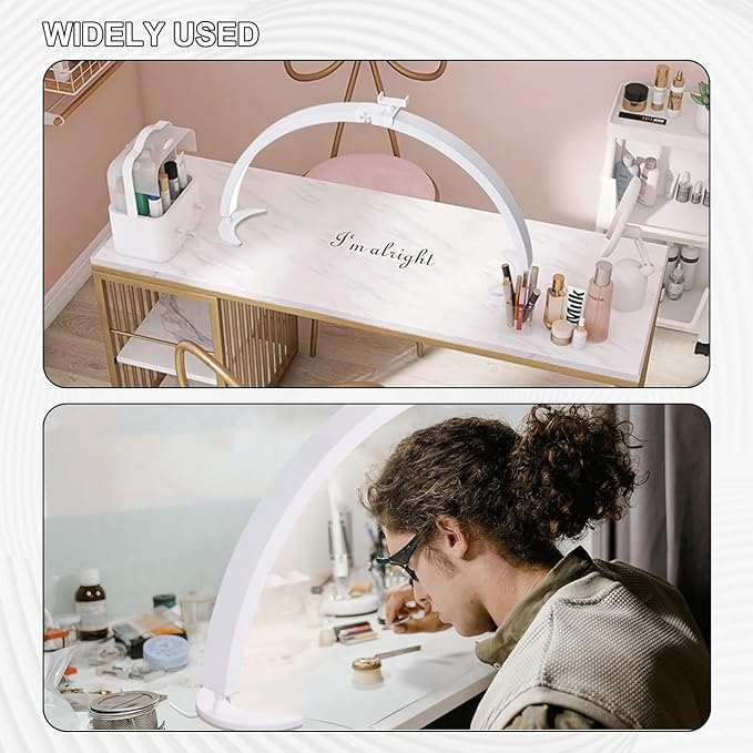 BQAN Half Moon Light for Nail Desk, 29'' 40W Nail Tech Desk Lamp with Phone Holder & Wire Controller & Remote, Stepless Adjustment Desk Lamp for Nails, Tattoo, Eyelash Extensions