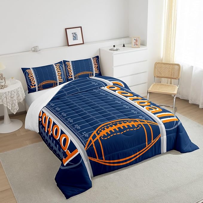 Feelyou Football Bedding Set Queen Size Sports Comforter Set for Kids Boys Girls Decor Soccer Ball Game Comforter Microfiber American Football Duvet Set Bedroom Quilt Set