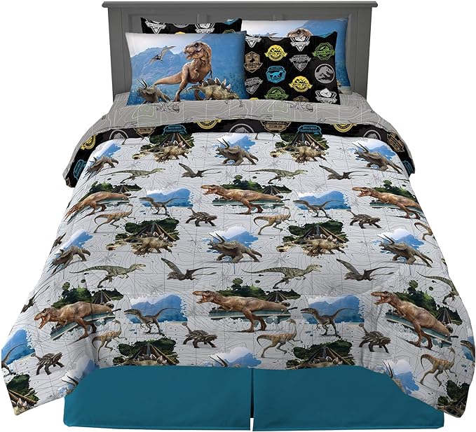 Franco Kids Bedding Super Soft Comforter and Sheet Set with Sham, 7 Piece Full Size, Jurassic World