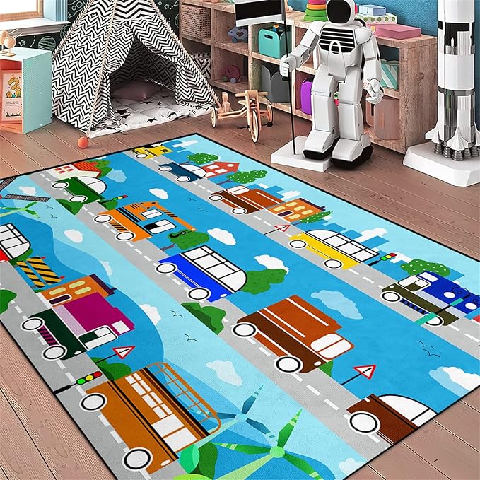 Car Carpet for Kids Kids Rugs for Playroom Car Track Rug Road Rug for Kids Car Play Rug Road Carpet for Toy Cars Car Track Rugs for Boys Car Rug for Boys Room 4'×5'