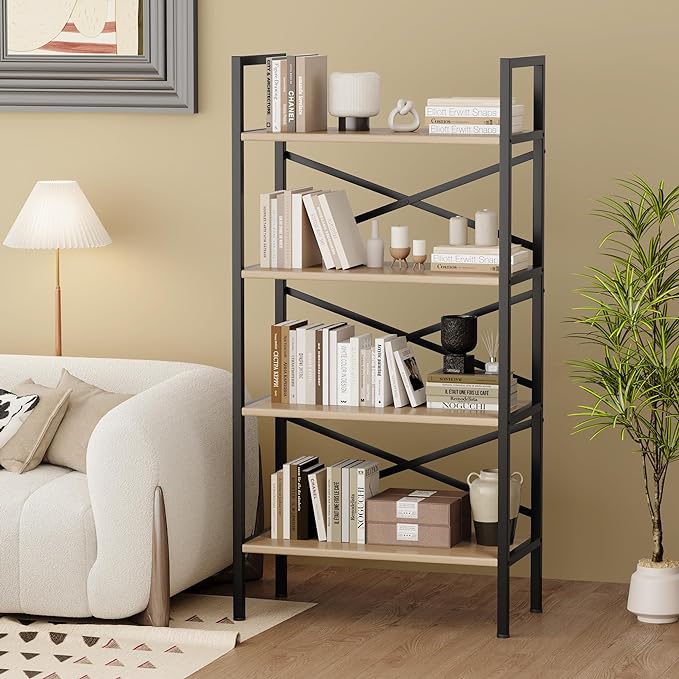 4 Tier Bookshelf 23.6" Width, Kids Bookshelf with Storage, Small Bookcase with Open Shelves, Storage Organization for Bedroom, Living Room and Home Office,Rustic Brown