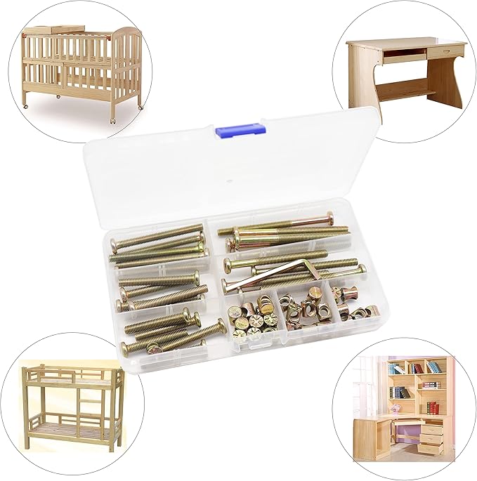 M6 Baby Crib Bolts Replacement Kit, cSeao 50pcs M6x30mm/ 40mm/ 50mm/ 60mm/ 70mm Zinc Plated Socket Cap Screw Kit for Chairs Bunkbed Cot Furniture