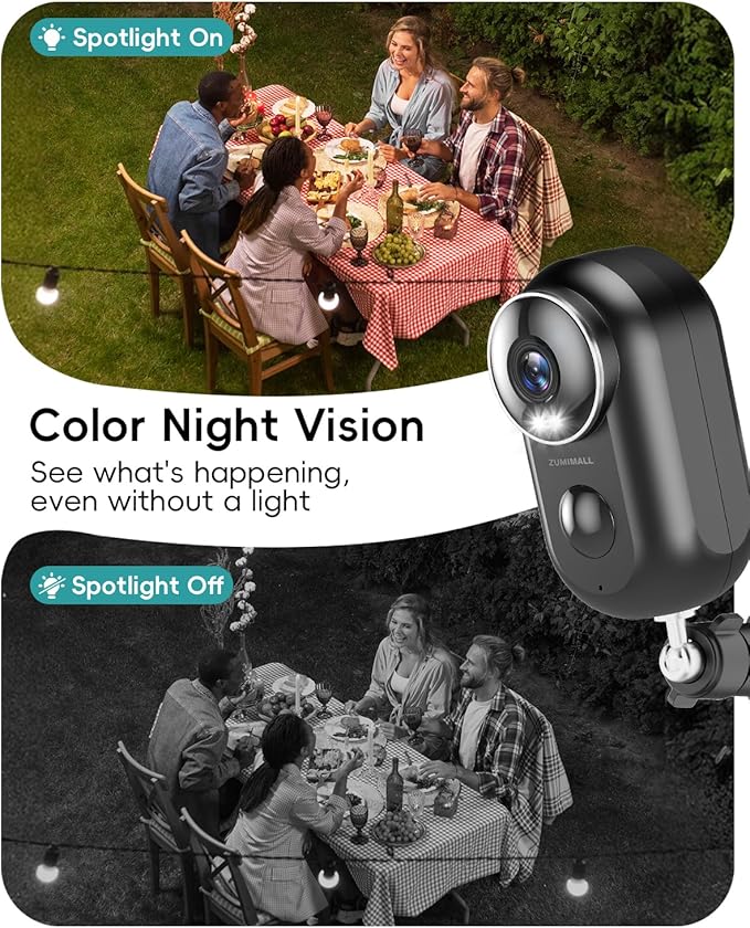 ZUMIMALL Solar Security Cameras Wireless Outdoor, 2K Outdoor Camera Wireless Solar Powered, 2.4G WiFi Battery Camera, 3MP Color Night Vision, Magnetic Mount,Siren,PIR/AI Analyse, IP66, Cloud, Alexa