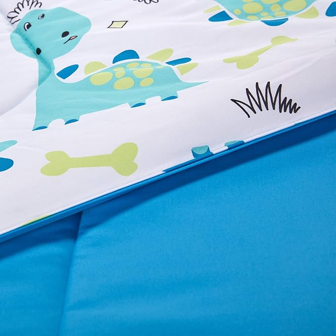 SLEEP ZONE Kids Bedding Comforter Set Full/Queen Size - Super Cute & Soft Kids Bedding 7 Pieces Set with Comforter, Sheet, Pillowcase & Sham (Cute Dino)