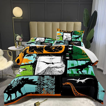 Bodhi Boys Bedding Set Full,Kids Teen Comforter Set with Pillowcases,Teen Boys Full Size Dinosaur Comforter Set,Cartoon Dinosaur Bedding Set for Boys Kids