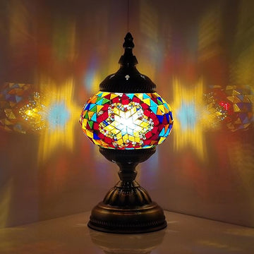 Turkish Mosaic Lamp Bohemian Tiffany Style Stained Glass Bedside Lamp for Bedroom (Multi-colored)