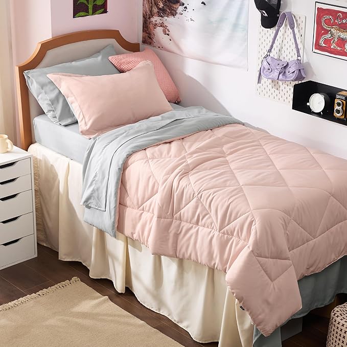 Bedsure Blush Pink Twin XL Comforter Set with Sheets - 5 Pieces Reversible Twin XL Bed in a Bag for College, Twin XL Bedding Set with Comforters, Sheets, Pillowcase & Sham