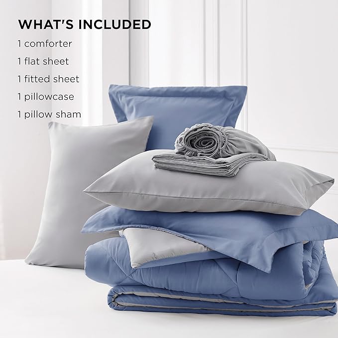 Bedsure Infinity Blue Twin XL Comforter Set - 5 Pieces Reversible Twin XL Bed in a Bag, Twin XL Bed Set Infinity Blue and Grey with Comforters, Sheets, Pillowcase & Sham