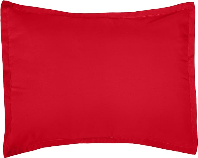 Amazon Basics 2 Piece Easy Wash Microfiber Kid's Comforter and Pillow Sham Set, Twin, Red, Solid