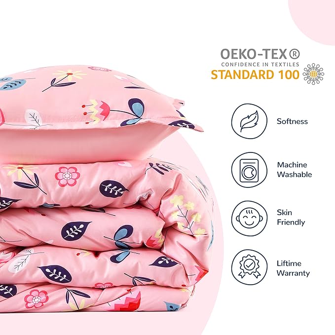 SLEEP ZONE Kids Bedding Full/Queen Comforter Set - Cute Printed for Boys, Girls, Teens, Super Soft, Fade Resistant (Pink Flower, Full/Queen)