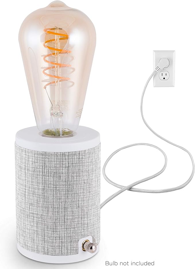 Enbrighten Anywhere Lamp, Lamp for Bedroom, Table, Bedside, Night Stands, Wall Mount, Designer Fabric Base with 6 Ft Braided Cord, Bulb Not Included, Gray, 46177